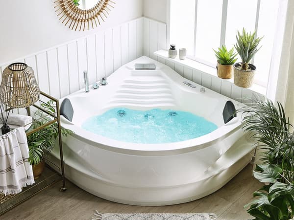 Massasjepunkter Badekar Hvit Sanitær Akryl med LED Bluetooth-høyttaler 210 x 145 cm Moderne Design Badekar