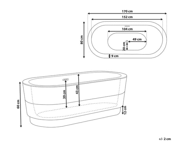 Frittstående badekar Svart Sanitærakryl 170 x 80 cm Oval form Moderne design Minimalistisk Single Baderom