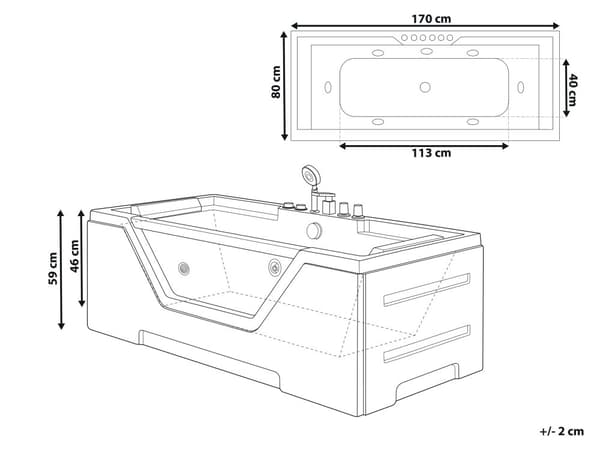 Boblebad Hvit Sanitær akryl 170 x 80 cm 6 jets Rektangulær form Moderne design Baderom Badekar
