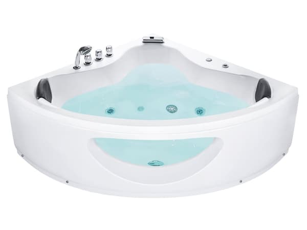 Boblebad Hvit Sanitærakryl 190 x 138 cm LED-lys 10 massasjedyser Moderne design Hjørnebadekar Baderom