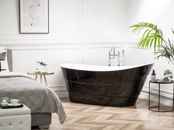 Badekar Svart Hvit Akryl 170 x 73 cm Oval form Frittstående Moderne Glam Bad