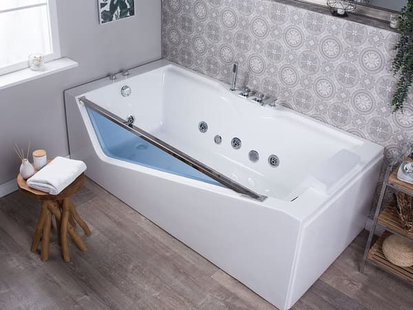 Boblebad Hvit Sanitær Akryl Glassfront LED-belyst Massasje Rektangulær 157 x 70 cm Moderne Design