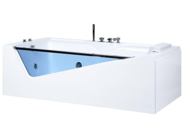 Boblebad Hvit Sanitær Akryl Glassfront LED-belyst Massasje Rektangulær 157 x 70 cm Moderne Design