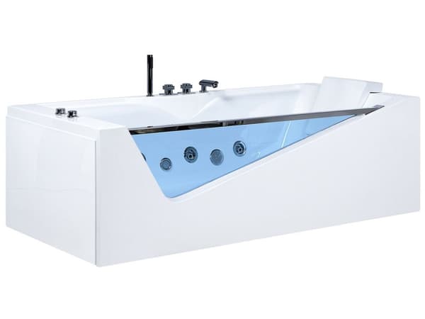 Boblebad Hvit Sanitær Akryl Glassfront LED-belyst Massasje Rektangulær 157 x 70 cm Moderne Design