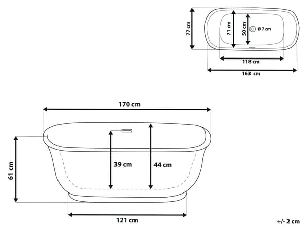 Frittstående Badekar Hvit Sanitær Akryl Oval Enkelt 170 x 77 cm Moderne Design