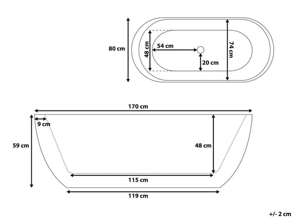 Badekar Hvit med sølvfarget sanitær Akryl Enkelt 170 x 80 cm Frittstående Modern