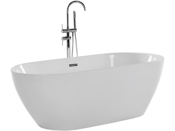 Badekar Hvit med sølvfarget sanitær Akryl Enkelt 170 x 80 cm Frittstående Modern