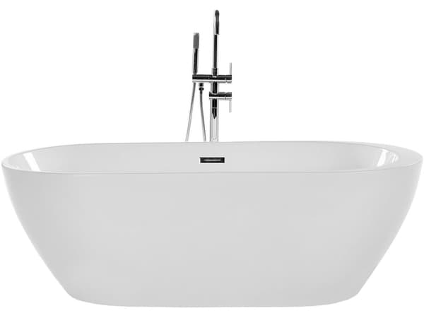 Badekar Hvit med sølvfarget sanitær Akryl Enkelt 170 x 80 cm Frittstående Modern