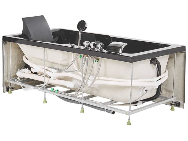 Boblebad Svart Akryl 169 x 81 cm Høyrevendt Massasjedyser Nakkestøtte LED-lys