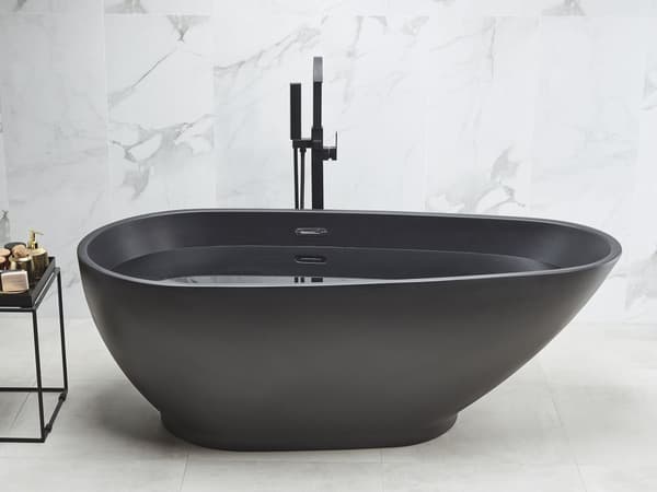 Frittstående Badekar Svart Sanitær Akryl Enkelt 173 x 82 cm Oval Moderne Design Matt Farge