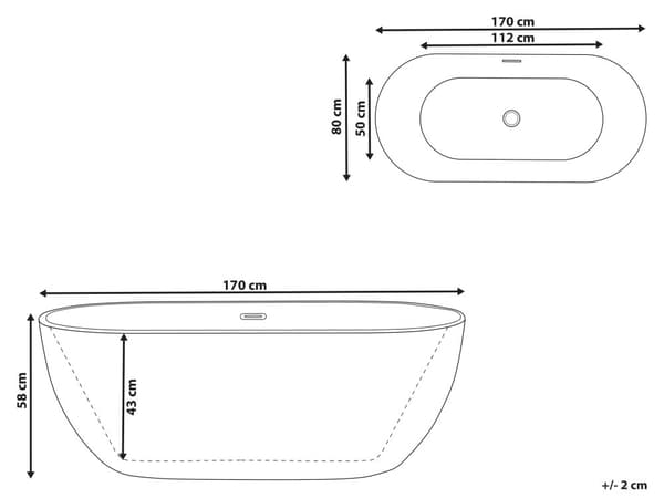 Frittstående Badekar Glanset Rød Sanitær Akryl Enkel 170 x 80 cm Oval Moderne Design