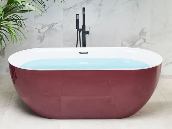 Frittstående Badekar Glanset Rød Sanitær Akryl Enkel 170 x 80 cm Oval Moderne Design