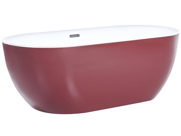 Frittstående Badekar Glanset Rød Sanitær Akryl Enkel 170 x 80 cm Oval Moderne Design