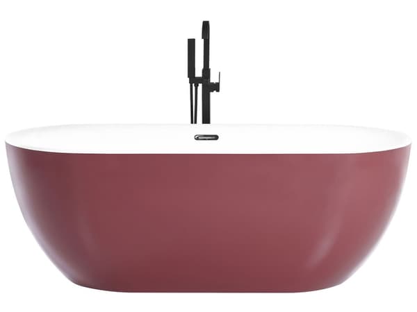 Frittstående Badekar Glanset Rød Sanitær Akryl Enkel 170 x 80 cm Oval Moderne Design