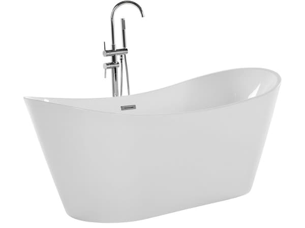 Bad Hvit med Sølv Sanitær Akryl Enkel 180 x 78 cm Frittstående Moderne