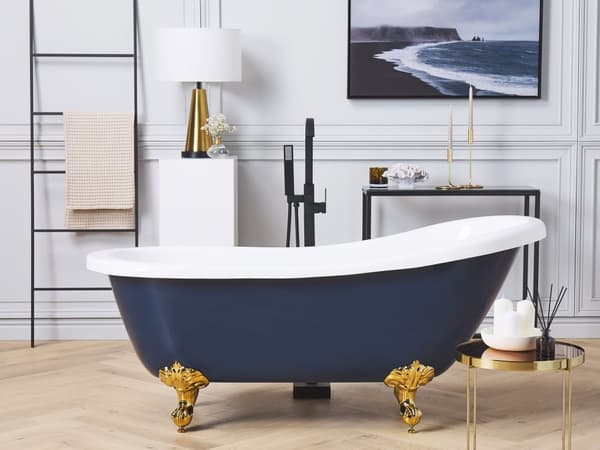 Frittstående Badekar Blå Gull 150 x 77 cm Sanitær Akryl Oval Enkel Moderne Design