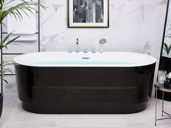 Frittstående badekar Svart Sanitærakryl 170 x 80 cm Med armatur Oval form Moderne design Minimalistisk Single Baderom
