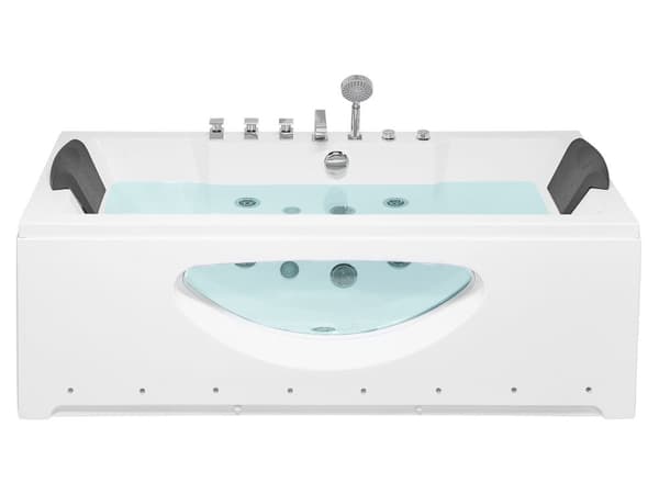 Boblebad Hvit Sanitær Akrylglass Transparent Front med LED-lys Nakkestøtter Massasje Vannstråler 170 x 80 cm Rektangulært Massasjebad