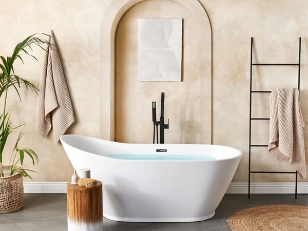 Badekar Hvid Akryl 170 x 75 cm Ovalt Overløbssystem Mat Finish Fritstående Moderne Stil