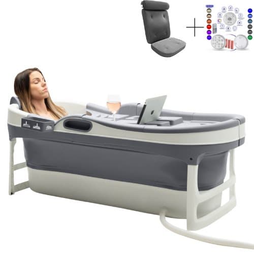 HelloBath Vikbar badbalja för vuxna - Antracit  - 148cm - Extra långt - Inklusive badkudde & förvaringsskydd