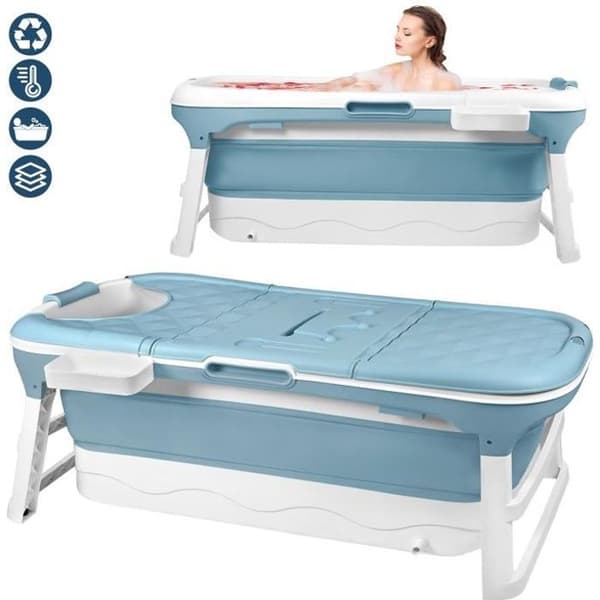 XMTECH hopfällbart badkar 148x60x53 cm Bärbart plast hopfällbart fristående badkar med hylla för barn och vuxna