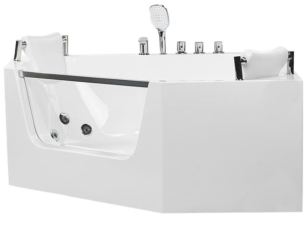 Hvidt akrylbadekar med massagefunktion hjørne 150 x 150 cm klassisk design med nakkestøtte