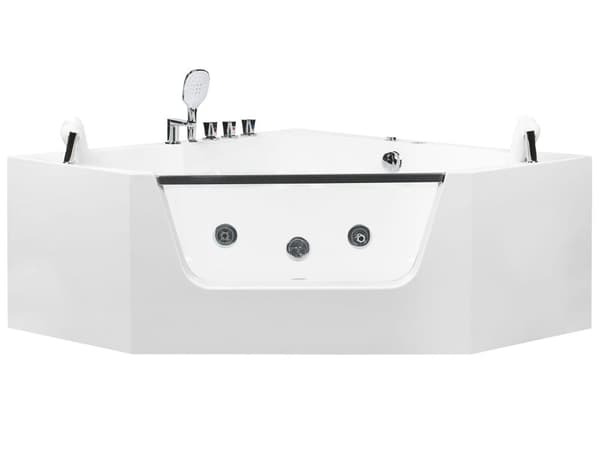 Hvidt akrylbadekar med massagefunktion hjørne 150 x 150 cm klassisk design med nakkestøtte