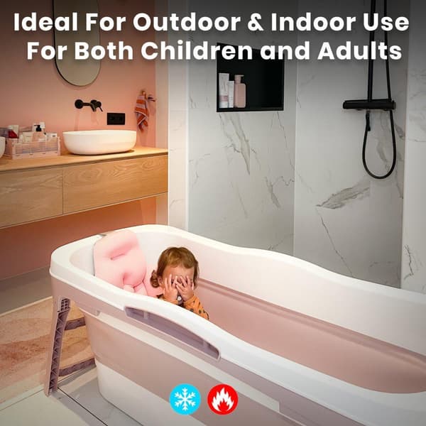 HelloBath® hopfällbart badkar - 143 cm långt - Badkarhink - Oliver Rosa - Extra lång - Inkl. Badkudde, undervattenslampa & förvaringsskydd