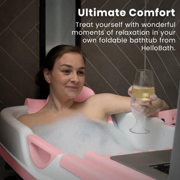 HelloBath® hopfällbart badkar - 143 cm långt - Badkarhink - Oliver Rosa - Extra lång - Inkl. Badkudde, undervattenslampa & förvaringsskydd