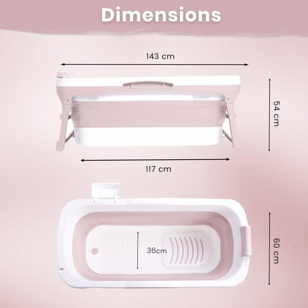 HelloBath® hopfällbart badkar - 143 cm långt - Badkarhink - Oliver Rosa - Extra lång - Inkl. Badkudde, undervattenslampa & förvaringsskydd