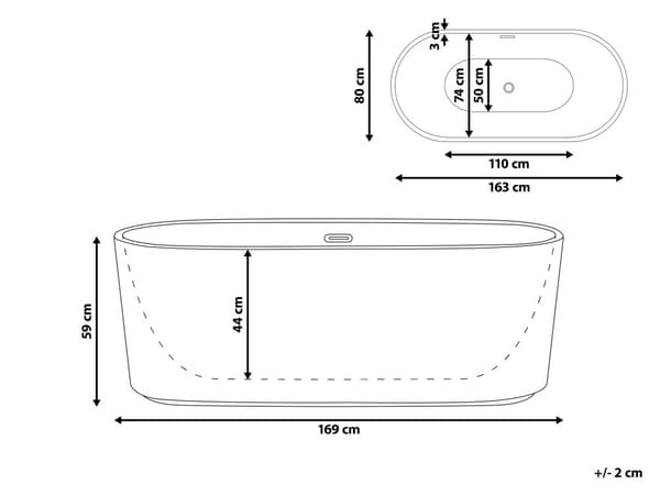Fritstående badekar i sort akryl 169 x 80 cm med riflet effekt ovalt moderne til badeværelset