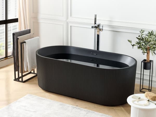 Frittstående badekar Matt svart akryl 169 x 80 cm Oval form Riflet overflate Moderne stil Baderom