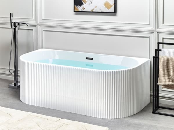 Ovalt bakveggsbadekar Matt hvit akryl 171 x 90 cm Riflet utførelse Moderne stil Baderom