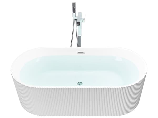 Frittstående badekar Matt hvit akryl 169 x 80 cm Oval form Riflet overflate Moderne stil Baderom
