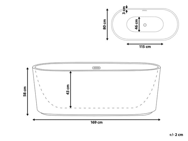 Fritstående badekar i sort akryl 169 x 80 cm med riflet effekt ovalt moderne til badeværelset