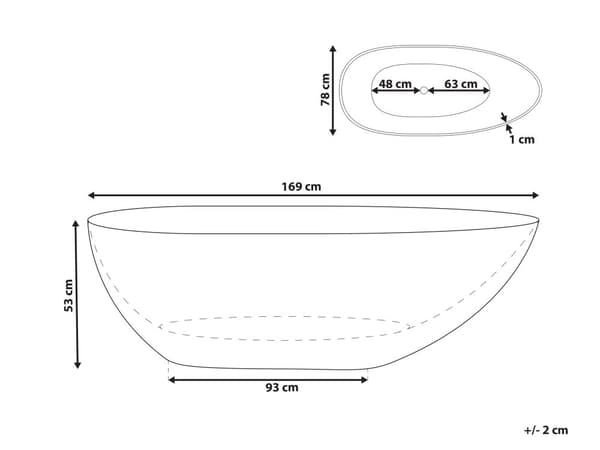 Kylpyamme musta 169 x 78 cm massiivimuovi läpinäkyvä vapaasti seisova ovaali yhdelle moderni