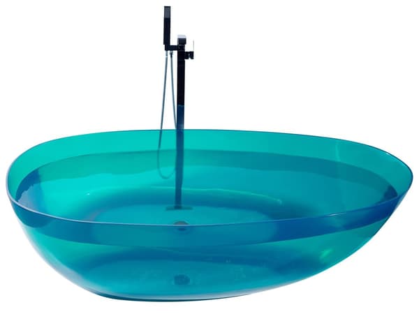 Badekar blågrøn 169 x 78 cm massiv plast gennemsigtig fritstående oval til en moderne