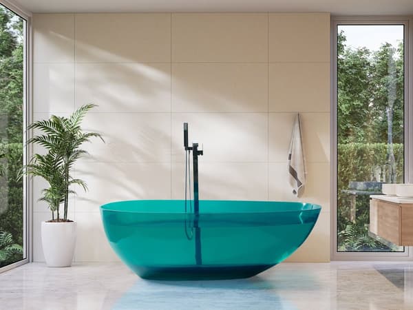 Badekar blågrøn 169 x 78 cm massiv plast gennemsigtig fritstående oval til en moderne