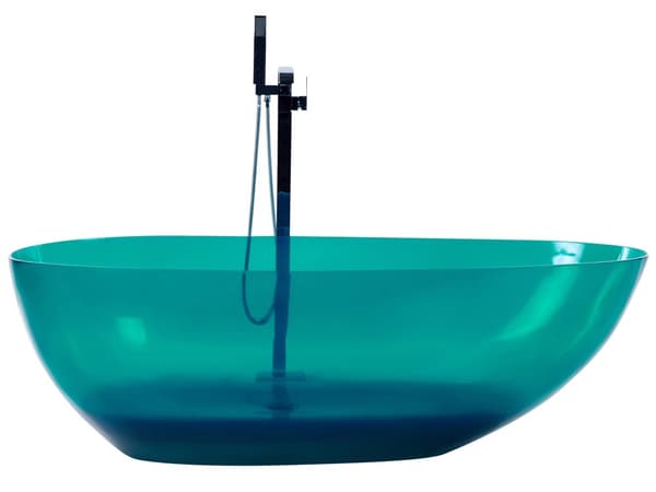 Badekar blågrøn 169 x 78 cm massiv plast gennemsigtig fritstående oval til en moderne