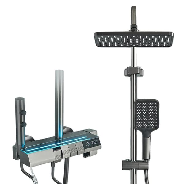 Digital Brusearmatur, Auto-Termostat Kontrol, Justerbar Højde 70-120cm,Gungrå