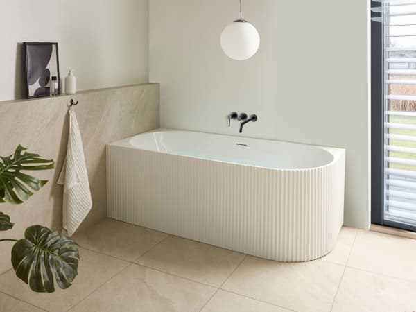 Högerhörn Badkar Matt Vit Akryl 170 x 80 cm Fluted Finish Modern stil Badrum