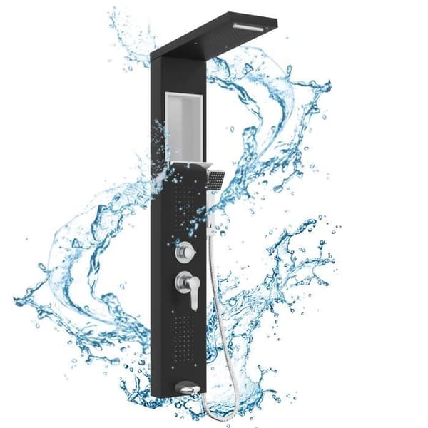 XMTECH Duschsystem - Justerbar handdusch - Badrumsblandare - 5 funktioner - rostfritt stål BADSKÄRM Svart