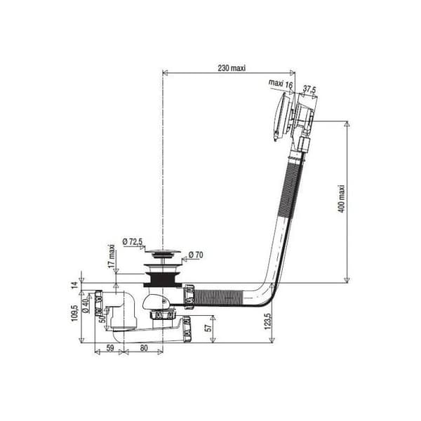 Automatisk badkarsavlopp med kabel 650mm - VALENTIN - 00 582000 000 00
