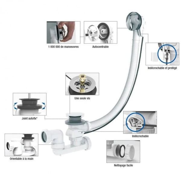Automatisk badkarsavlopp med kabel 650mm - VALENTIN - 00 582000 000 00