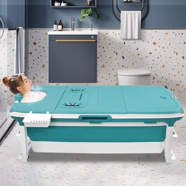 YUENFONG hopfällbart badkar för vuxna 132 x 61 x 54 cm med termometer, ånganslutning och massagerullar