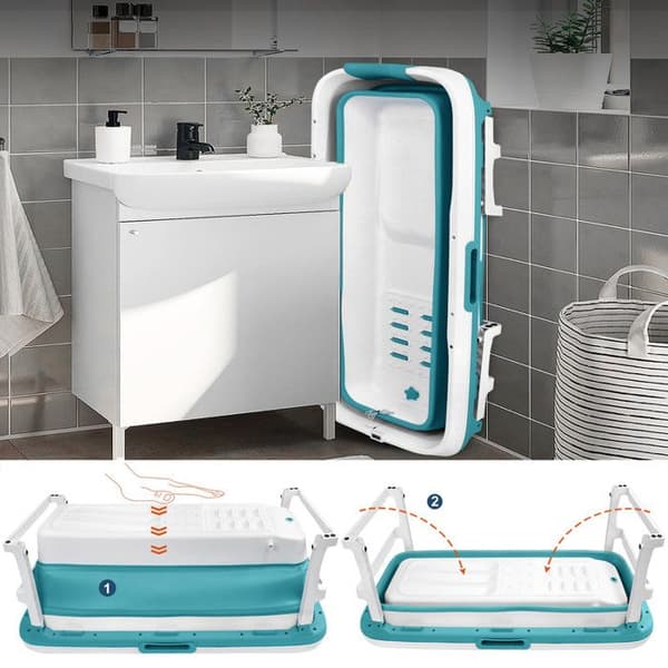 YUENFONG hopfällbart badkar för vuxna 132 x 61 x 54 cm med termometer, ånganslutning och massagerullar