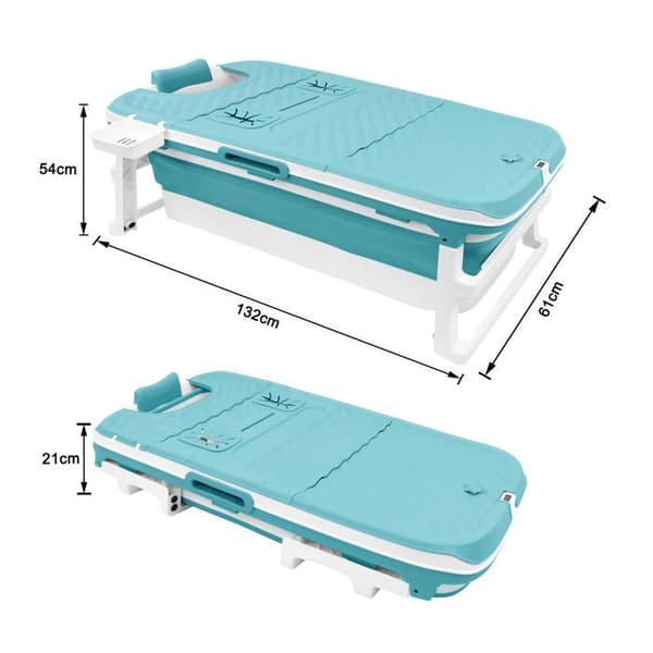 YUENFONG hopfällbart badkar för vuxna 132 x 61 x 54 cm med termometer, ånganslutning och massagerullar