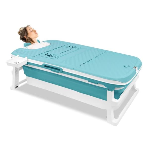 YUENFONG hopfällbart badkar för vuxna 132 x 61 x 54 cm med termometer, ånganslutning och massagerullar