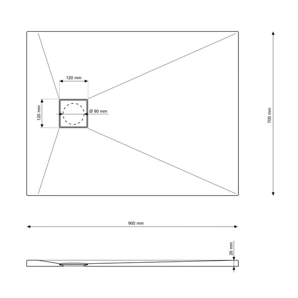 DUSCHBRICKA rektangulär 90 x 70CM SVART SMC KOMPOSIT TEJA