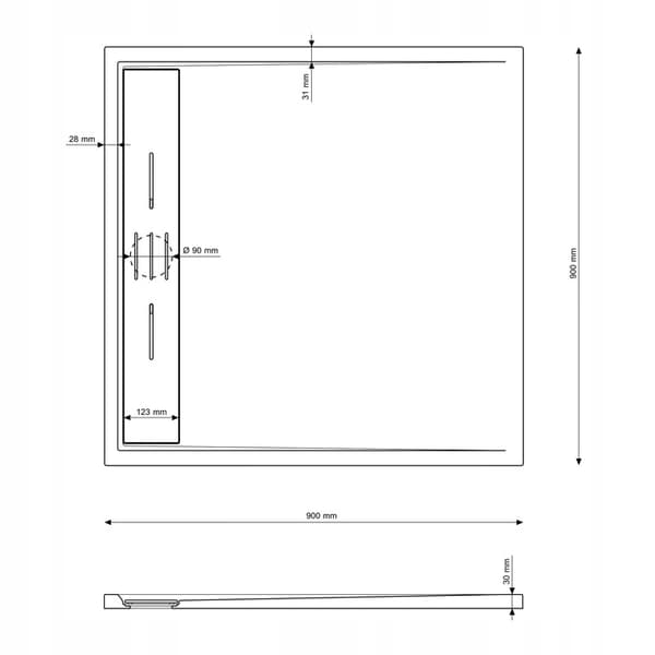 DUSCHBRICKA KVADRATISK VIVA 90 x 90 CM GRÅ KOMPOSIT